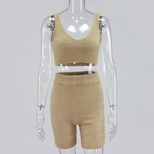 Load image into Gallery viewer, Cryptographic Fur Two Piece Outfits Sleeveless Crop Tops Women