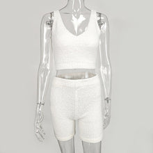 Load image into Gallery viewer, Cryptographic Fur Two Piece Outfits Sleeveless Crop Tops Women