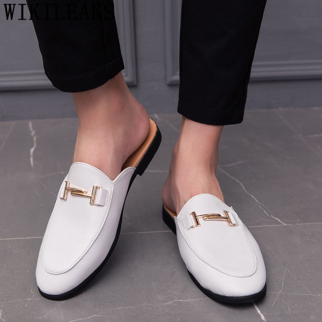 Black Half Shoes For Men Leather Shoes Men Mules Casual Shoes Men Fashion Sapato Social Masculino Mocassin Homme Chaussure 2022