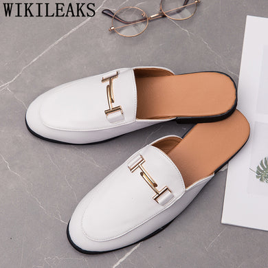 Black Half Shoes For Men Leather Shoes Men Mules Casual Shoes Men Fashion Sapato Social Masculino Mocassin Homme Chaussure 2022