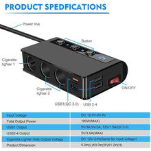 Load image into Gallery viewer, Extractme 180W Cigarette Lighter Splitter Quick Charge 3.0 Car Charger Adapter 12V/24V 4 Port USB Charging Socket For Phone IPad