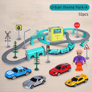 Electric Train Toy Set Car Railway Tracks Diecast Model Building Block Educational Game Boy Rail Car Toys For Children Kids Gift