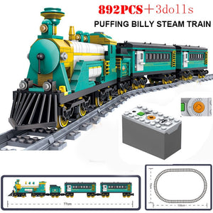 KAZI Electric building block Technical Train series railway track laying machine engineering educational assembling toy