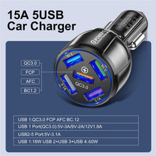 Load image into Gallery viewer, USLION 5 Port Fast Charging Car USB Charger For Xiaomi redmi note 10 pro Quick Charge 3.0 15A Charger Mobile Phone Charge in Car