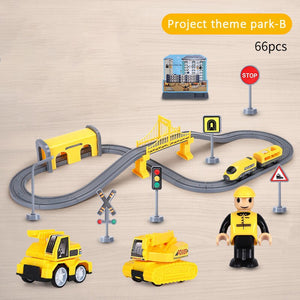 Electric Train Toy Set Car Railway Tracks Diecast Model Building Block Educational Game Boy Rail Car Toys For Children Kids Gift