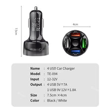 Load image into Gallery viewer, Marjay Car Charger 4 Ports USB 35W 7A Fast Charging Car Charger For iPhone 11 Xiaomi Huawei Mobile Phone QC 3.0 Charger For Cars