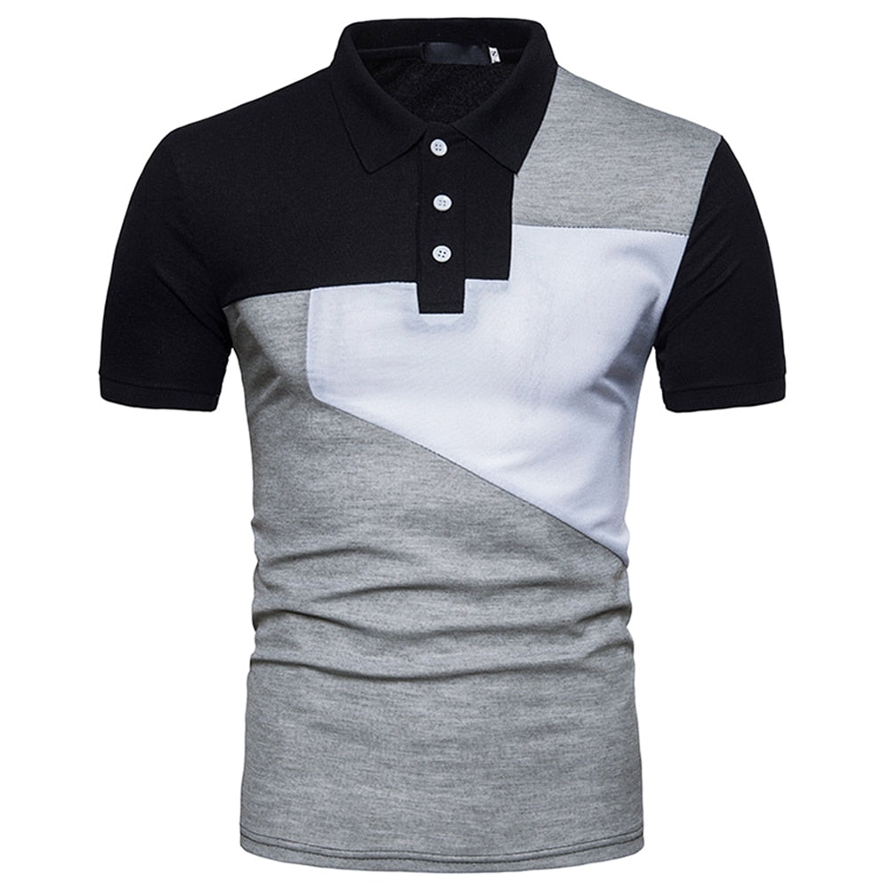 New Summer Men's Casual Slim Streetwear Fashion Patchwork Short-sleeved T-shirt Turn-down Collar Men's Polo Shirt Men's Clothing