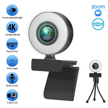 Load image into Gallery viewer, Taida 1080P 2K 4K HD Webcam with Ring Fill Light Laptop PC Computer Live Broadcast Camera Video Web Camera Microphone Web Cam