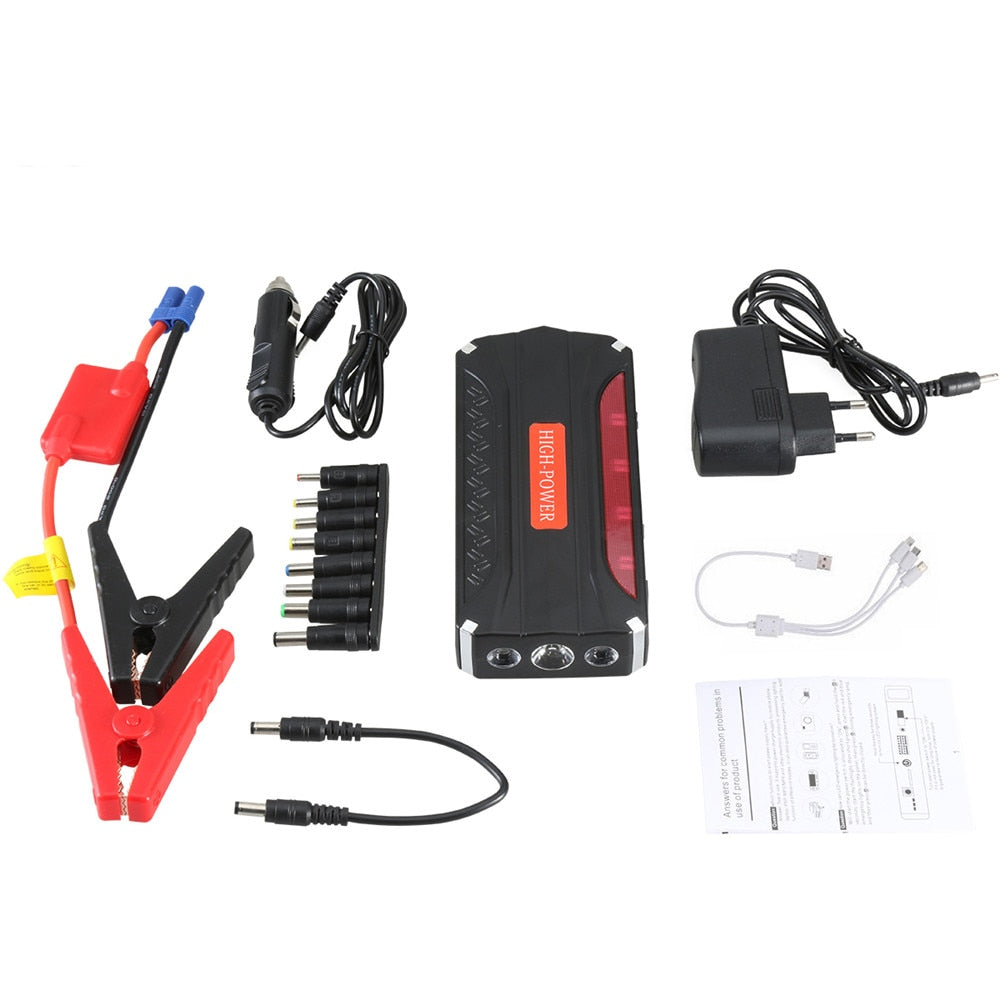 Multi-Function Mini Portable Emergency Battery Charger Car Jump Starter High Capacity Booster Power Bank Starting Device Cables