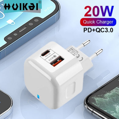 20W Fast charger USB C 2 Port PD QC3.0 Fast Power Adapter Mini iPhone Type C Fast Charger for iPhone 12 11 Pro Max XS X iPad Pro