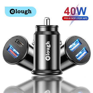 Elough USB C Car Charger QC 3.0 40W 5A Type PD Fast Charging Car Phone Charger For iPhone 12 13 Pro Xiaomi Huawei Samsung