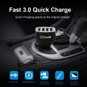 QGEEM 4USB QC 3.0 Car Charger Quick Charge 3.0 Phone Charging Car Fast Charger 4Ports USB Car Portable Charger for iPhone Xiaom