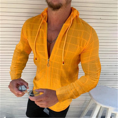Summer Man Shirt 2020 Mens Casual zipper Long Sleeve Loose Hawaiian Henley Shirt hawaiian High quality With hood Shirt