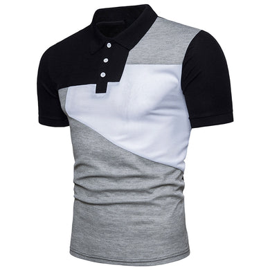 New Summer Men's Casual Slim Streetwear Fashion Patchwork Short-sleeved T-shirt Turn-down Collar Men's Polo Shirt Men's Clothing