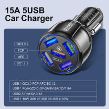 Load image into Gallery viewer, USLION 15A 5 Ports USB Car Charge Quick Mini LED Fast Charging For iPhone 12 Xiaomi Huawei Mobile Phone Charger Adapter in Car