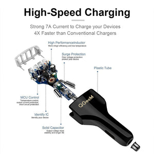 QGEEM 4USB QC 3.0 Car Charger Quick Charge 3.0 Phone Charging Car Fast Charger 4Ports USB Car Portable Charger for iPhone Xiaom