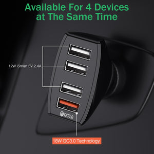 LOVECOM 30W 4 Ports Car Charger Quick Charge 3.0 Dual USB Adapter Fast Charging For iPhone Samsung Xiaomi Phone Car-Charger