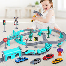 Load image into Gallery viewer, Electric Train Toy Set Car Railway Tracks Diecast Model Building Block Educational Game Boy Rail Car Toys For Children Kids Gift