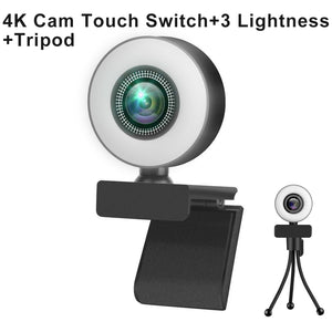Taida 1080P 2K 4K HD Webcam with Ring Fill Light Laptop PC Computer Live Broadcast Camera Video Web Camera Microphone Web Cam