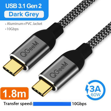 QGeeM USB 3.1 Type C to USB C Cable Gen2 PD 60W USB-C to USB C Charging Wire Cord Nylon Cable Cord for Samsung S9 S8 Macbook Pro