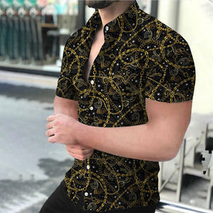 Plus Size Men Fashion Shirts Turn-down Collar Buttoned Shirt Men&#39;s Casual Digital Printing Short Sleeve Tops Blouse Streetwear