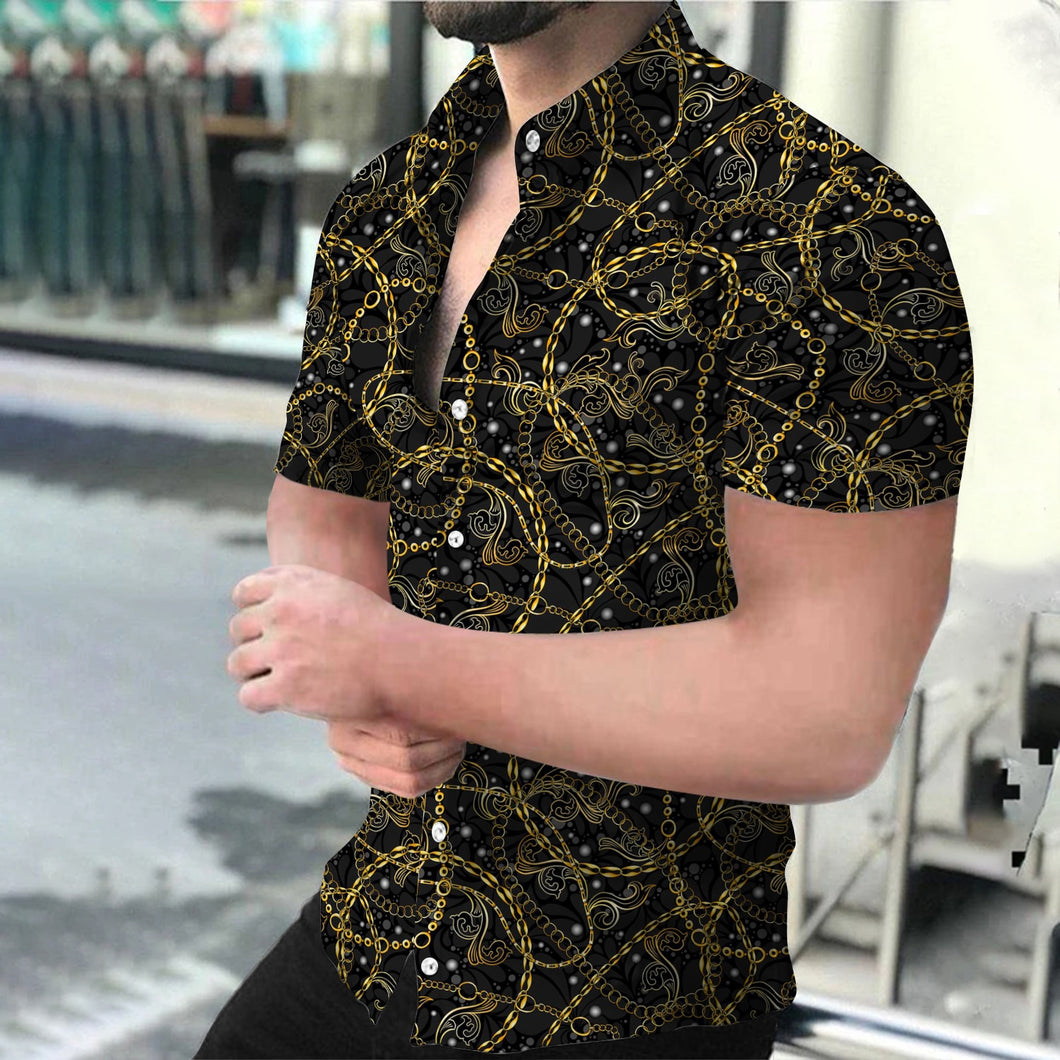 Plus Size Men Fashion Shirts Turn-down Collar Buttoned Shirt Men's Casual Digital Printing Short Sleeve Tops Blouse Streetwear