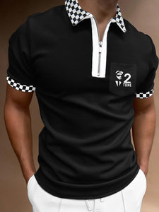 2022 New Summer High Quality Men Polo Shirts High Street Print Casual Short Sleeve Men Shirts Turn-Down Collar Zipper Polo Shirt