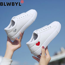 Load image into Gallery viewer, 2020 Autumn Woman Shoes Fashion New Woman PU Leather Shoes Ladies Breathable Cute Heart Flats Casual Shoes White Sneakers