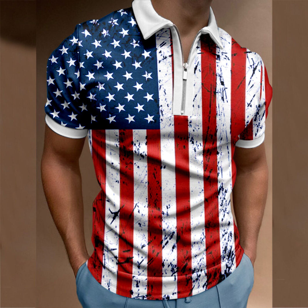 New Men Polo Shirts Summer High Quality Casual Daily Short Sleeve 3D print Mens Shirts Turn-Down Collar Zippers Tshirts Male