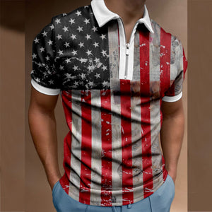 New Men Polo Shirts Summer High Quality Casual Daily Short Sleeve 3D print Mens Shirts Turn-Down Collar Zippers Tshirts Male