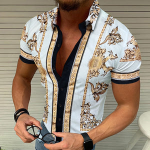 2022 Nation Style Summer Man Shirt Mens Ethnic Printed Stand Collar Short Sleeve Loose Hawaiian  Casual Shirt S-3XL