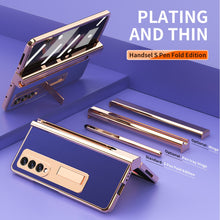 Load image into Gallery viewer, Touch Pen With 2 Pcs Hinge Protection Case for Samsung Galaxy Z Fold 3 2 5G Plating Pen Slot Kickstand Cover With Screen Glass