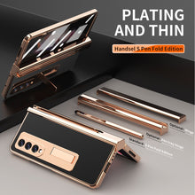 Load image into Gallery viewer, Touch Pen With 2 Pcs Hinge Protection Case for Samsung Galaxy Z Fold 3 2 5G Plating Pen Slot Kickstand Cover With Screen Glass