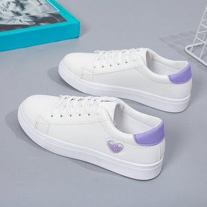 Women Sneakers Leather Shoes 2021 Spring Trend Casual Flats Sneakers Female New Fashion Comfort White Heart Vulcanized Shoes