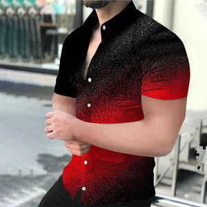 Plus Size Men Fashion Shirts Turn-down Collar Buttoned Shirt Men&#39;s Casual Digital Printing Short Sleeve Tops Blouse Streetwear