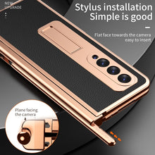 Load image into Gallery viewer, Touch Pen With 2 Pcs Hinge Protection Case for Samsung Galaxy Z Fold 3 2 5G Plating Pen Slot Kickstand Cover With Screen Glass