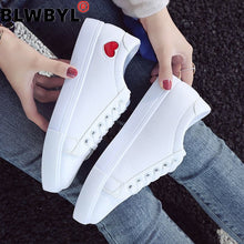 Load image into Gallery viewer, 2020 Autumn Woman Shoes Fashion New Woman PU Leather Shoes Ladies Breathable Cute Heart Flats Casual Shoes White Sneakers