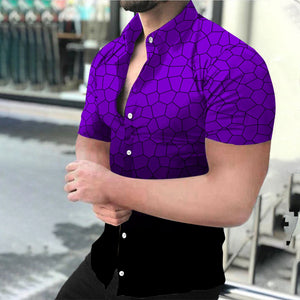 Plus Size Men Fashion Shirts Turn-down Collar Buttoned Shirt Men&#39;s Casual Digital Printing Short Sleeve Tops Blouse Streetwear