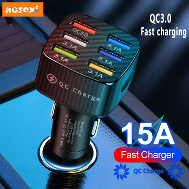 Aosexi Original 6 Port USB Car Charger QC3.0 Fast Charge for IPhone 13 Samsung Xiaomi Portable Phone Tablet Charger Car Charger