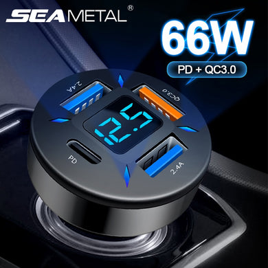 66W Quick Charge Car Phone Charger USB-A USB-C Cigarette Lighter Adapter QC3.0 Fast Charge Car Charger for Smartphone Laptop DVR