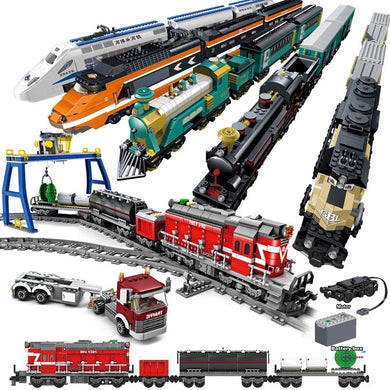 KAZI Electric building block Technical Train series railway track laying machine engineering educational assembling toy