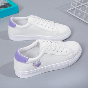 Women Sneakers Leather Shoes 2021 Spring Trend Casual Flats Sneakers Female New Fashion Comfort White Heart Vulcanized Shoes