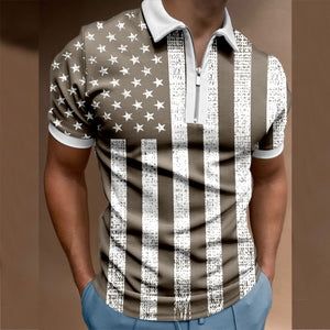 New Men Polo Shirts Summer High Quality Casual Daily Short Sleeve 3D print Mens Shirts Turn-Down Collar Zippers Tshirts Male