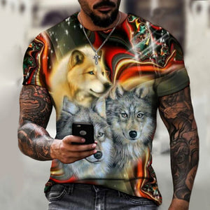 2022 Men&#39;s Wild Wolf 3D Printed T-Shirt Short Sleeve O Neck Modern Animal Casual Shirt Harajuku Comfortable Breathable Top