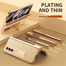 Load image into Gallery viewer, Touch Pen With 2 Pcs Hinge Protection Case for Samsung Galaxy Z Fold 3 2 5G Plating Pen Slot Kickstand Cover With Screen Glass