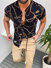 Load image into Gallery viewer, Nation Style Summer Man Shirt 2022 Mens Ethnic Printed Stand Collar Stripe Short Sleeve Loose Hawaiian Henley Casual Shirt ok01