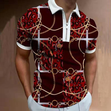 2022 New Summer High Quality Men Polo Shirts High Street Print Casual Short Sleeve Men Shirts Turn-Down Collar Zipper Polo Shirt