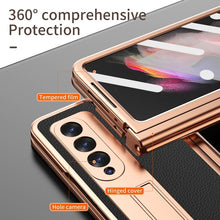 Load image into Gallery viewer, Touch Pen With 2 Pcs Hinge Protection Case for Samsung Galaxy Z Fold 3 2 5G Plating Pen Slot Kickstand Cover With Screen Glass