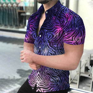 Plus Size Men Fashion Shirts Turn-down Collar Buttoned Shirt Men&#39;s Casual Digital Printing Short Sleeve Tops Blouse Streetwear