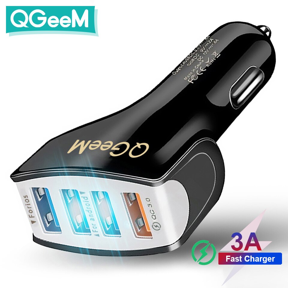 QGEEM 4USB QC 3.0 Car Charger Quick Charge 3.0 Phone Charging Car Fast Charger 4Ports USB Car Portable Charger for iPhone Xiaom